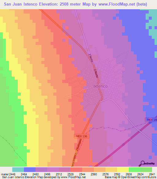 San Juan Ixtenco,Mexico Elevation Map