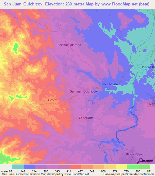 San Juan Guichicovi,Mexico Elevation Map
