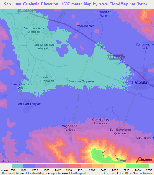 San Juan Guelavia,Mexico Elevation Map