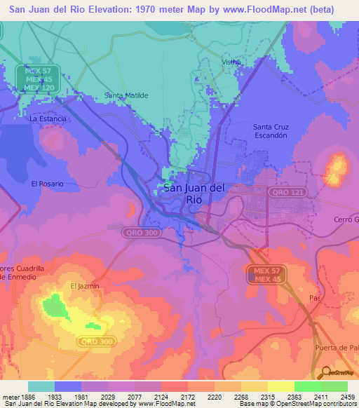 San Juan del Rio,Mexico Elevation Map