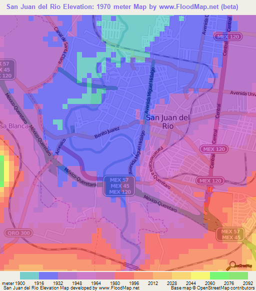 San Juan del Rio,Mexico Elevation Map