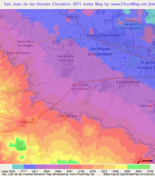 San Juan de las Huertas,Mexico Elevation Map