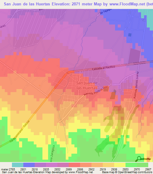 San Juan de las Huertas,Mexico Elevation Map