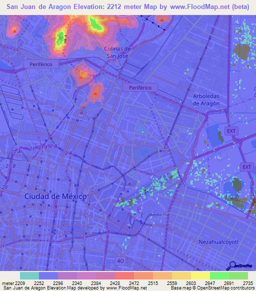 San Juan de Aragon,Mexico Elevation Map