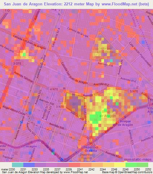 San Juan de Aragon,Mexico Elevation Map