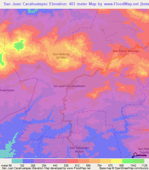 San Juan Cacahuatepec,Mexico Elevation Map