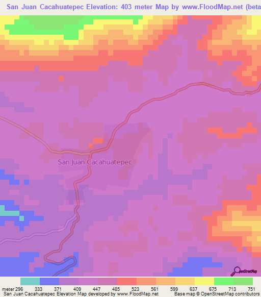 San Juan Cacahuatepec,Mexico Elevation Map