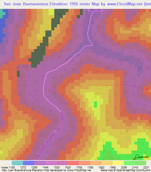 San Juan Buenaventura,Mexico Elevation Map