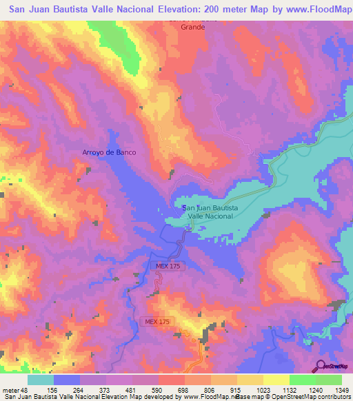 San Juan Bautista Valle Nacional,Mexico Elevation Map