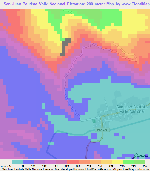 San Juan Bautista Valle Nacional,Mexico Elevation Map