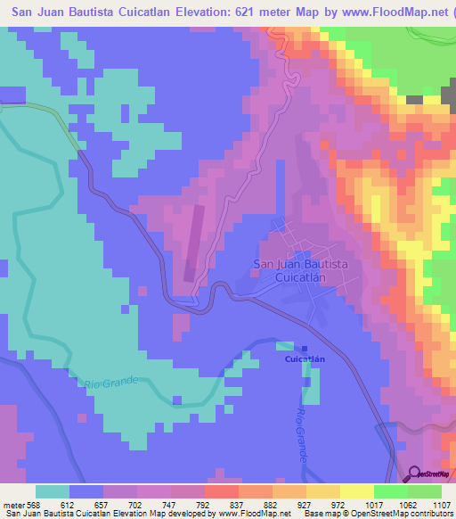 San Juan Bautista Cuicatlan,Mexico Elevation Map