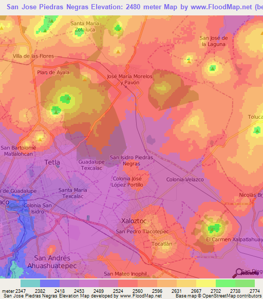 San Jose Piedras Negras,Mexico Elevation Map