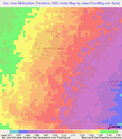 San Jose Miahuatlan,Mexico Elevation Map