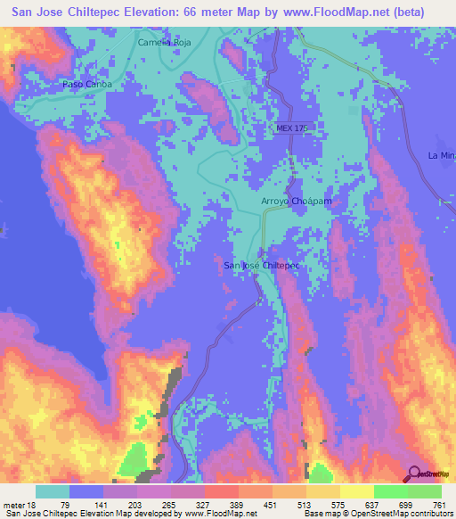 San Jose Chiltepec,Mexico Elevation Map