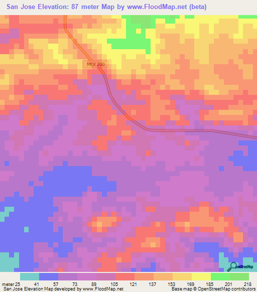 San Jose,Mexico Elevation Map