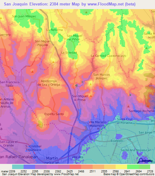 San Joaquin,Mexico Elevation Map