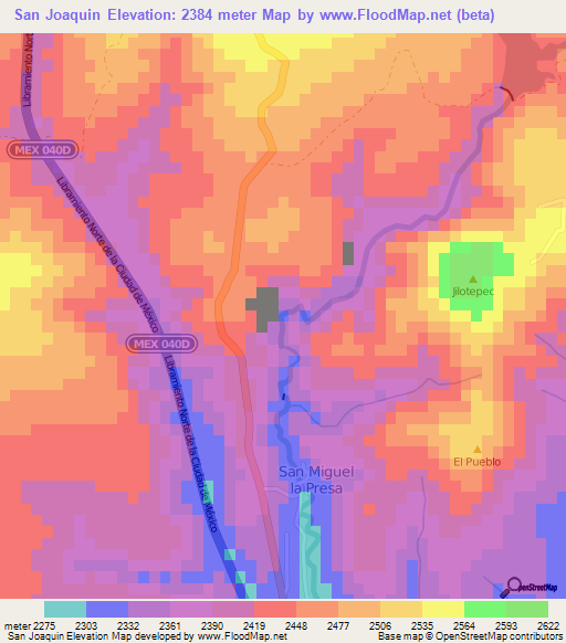 San Joaquin,Mexico Elevation Map