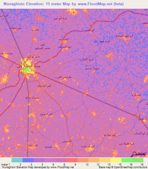 Munaghisin,Egypt Elevation Map