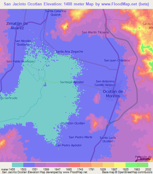 San Jacinto Ocotlan,Mexico Elevation Map