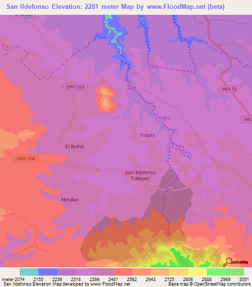 San Ildefonso,Mexico Elevation Map