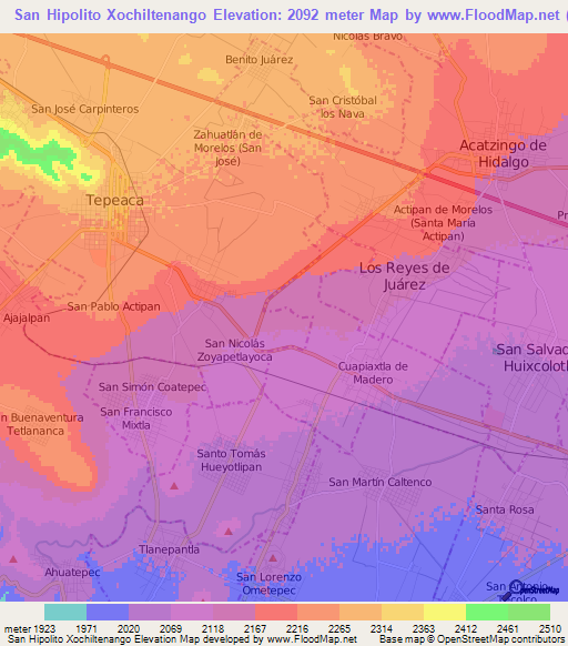 San Hipolito Xochiltenango,Mexico Elevation Map