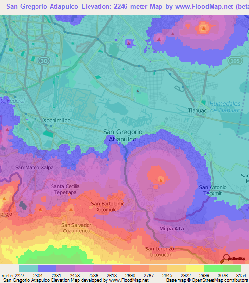 San Gregorio Atlapulco,Mexico Elevation Map