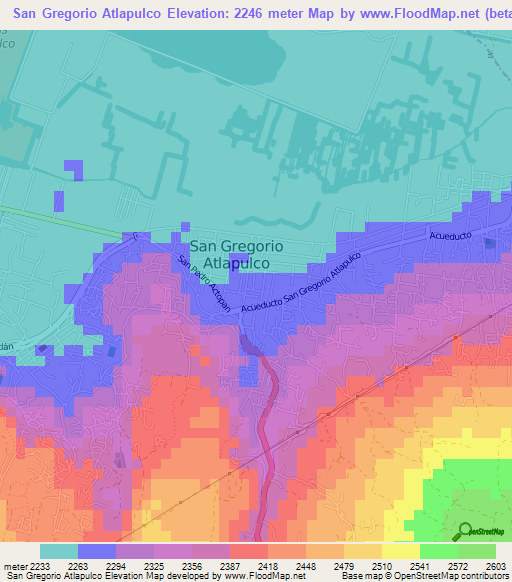 San Gregorio Atlapulco,Mexico Elevation Map