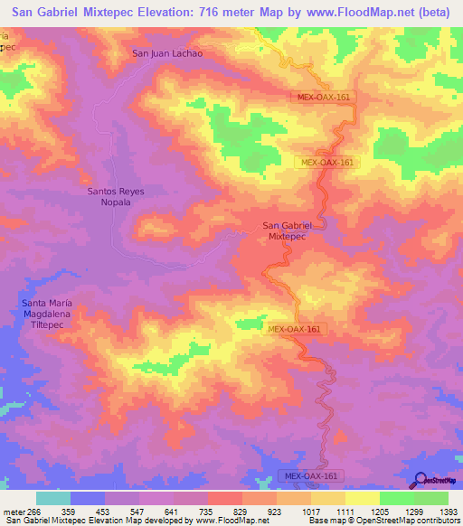 San Gabriel Mixtepec,Mexico Elevation Map