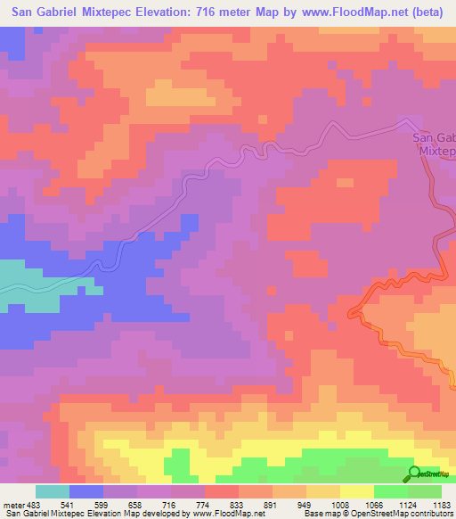 San Gabriel Mixtepec,Mexico Elevation Map