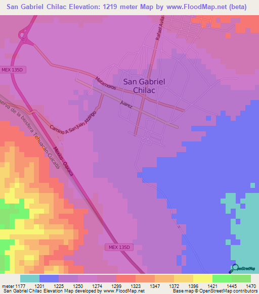 San Gabriel Chilac,Mexico Elevation Map