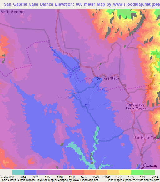 San Gabriel Casa Blanca,Mexico Elevation Map