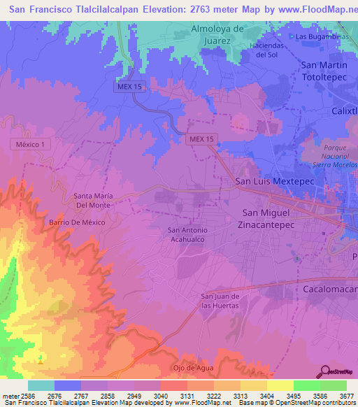 San Francisco Tlalcilalcalpan,Mexico Elevation Map