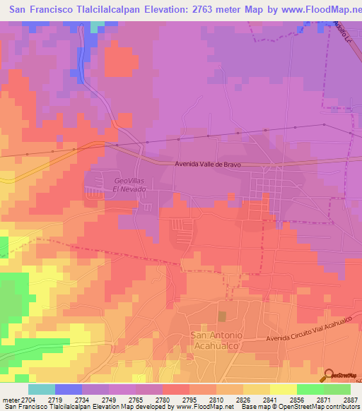 San Francisco Tlalcilalcalpan,Mexico Elevation Map