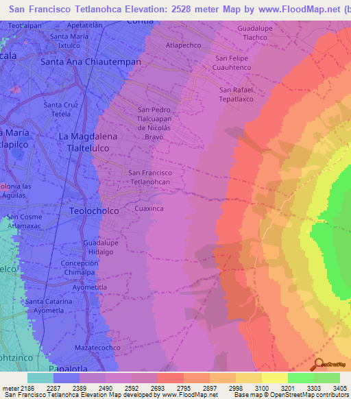 San Francisco Tetlanohca,Mexico Elevation Map