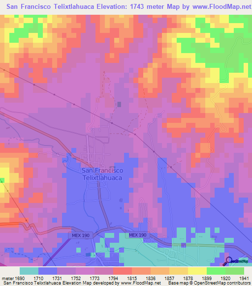 San Francisco Telixtlahuaca,Mexico Elevation Map