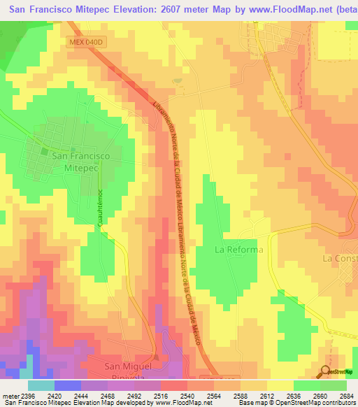 San Francisco Mitepec,Mexico Elevation Map