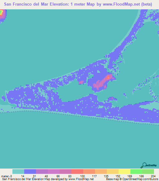 San Francisco del Mar,Mexico Elevation Map