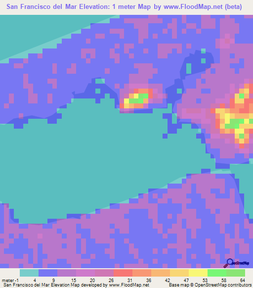 San Francisco del Mar,Mexico Elevation Map