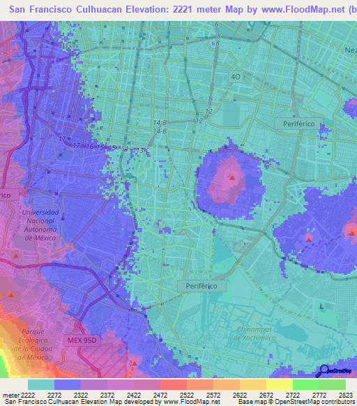 San Francisco Culhuacan,Mexico Elevation Map