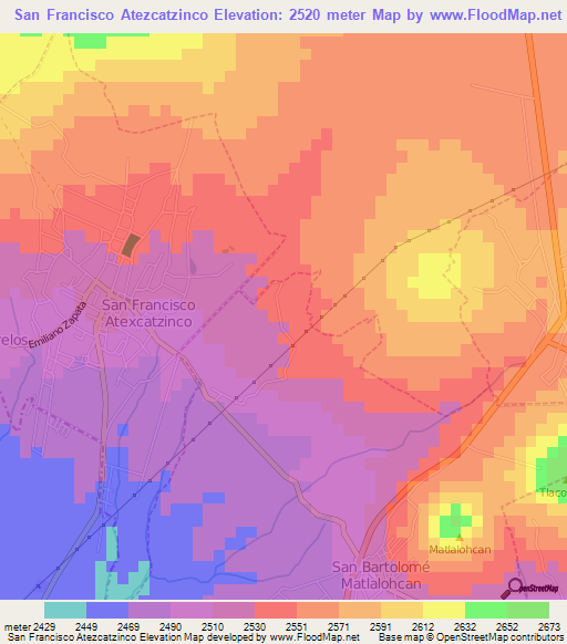San Francisco Atezcatzinco,Mexico Elevation Map