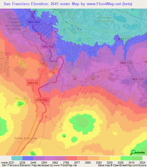 San Francisco,Mexico Elevation Map