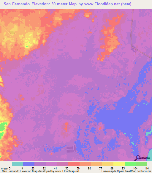 San Fernando,Mexico Elevation Map