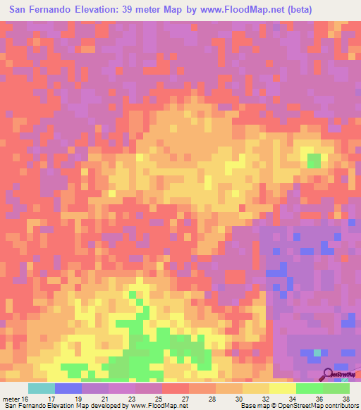 San Fernando,Mexico Elevation Map