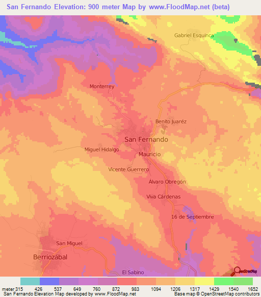 San Fernando,Mexico Elevation Map