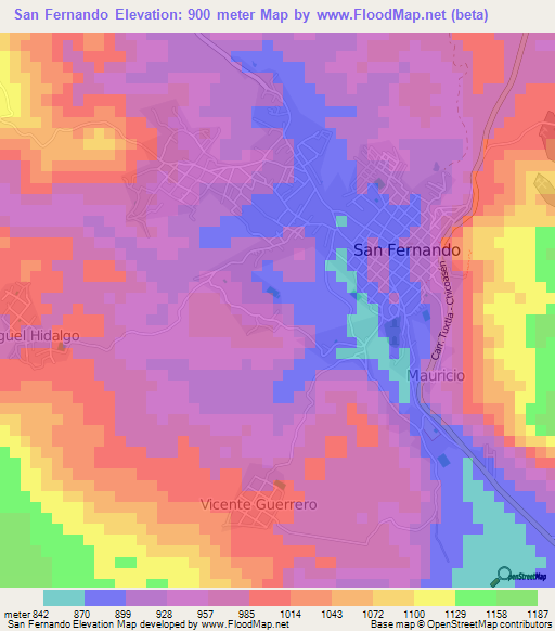 San Fernando,Mexico Elevation Map