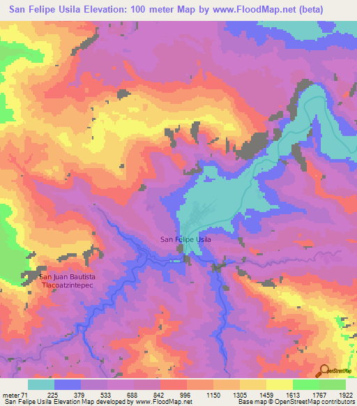 San Felipe Usila,Mexico Elevation Map