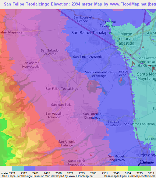 San Felipe Teotlalcingo,Mexico Elevation Map