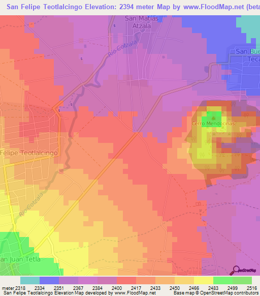 San Felipe Teotlalcingo,Mexico Elevation Map