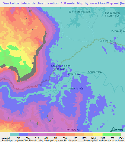 San Felipe Jalapa de Diaz,Mexico Elevation Map