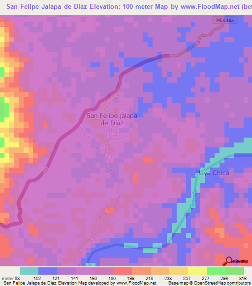 San Felipe Jalapa de Diaz,Mexico Elevation Map